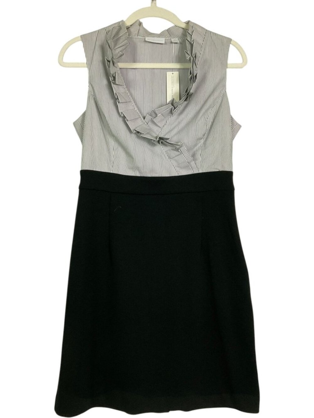 NWT New York & Company Sleeveless Faux Wrap Sheath Dress Size Small Black White